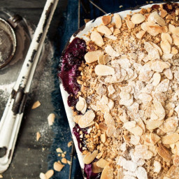 Apple and blueberry crumble with roasted almond and peanut topping