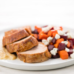 Apple Butter Pork Tenderloinwith roasted beets and carrots