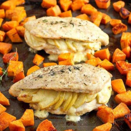 Apple Gouda Stuffed Chicken Breasts with Smoky Roasted Sweet Potatoes (VIDE