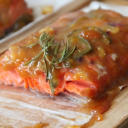 Apricot Jalapeño Glazed Cedar Plank Salmon