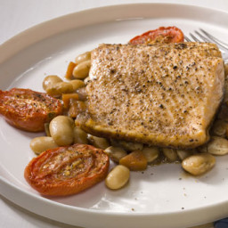 Arctic Char with White Beans, Wild Mushrooms, and Oven-Dried Tomatoes
