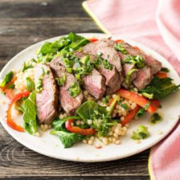 Argentine-Spiced Steak with Scallion Chimichurri and Spinach Couscous Salad