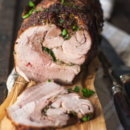 Aromatic Spice Rubbed Pork Roast Stuffed with Herbs and Garlic and More Sla