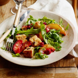 Arugula and Roasted Fruit Salad with Panettone Croutons