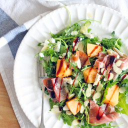 Arugula, Cantaloupe, and Prosciutto Salad with Goat Cheese and Almonds