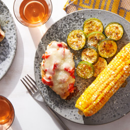 Asiago-Smothered Chicken with Roasted Zucchini & Smoky Corn