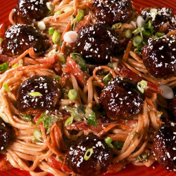 Asian Glazed Meatballs With Peanut Noodles