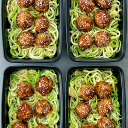 Asian Glazed Meatballs with Zucchini Noodles Meal Prep