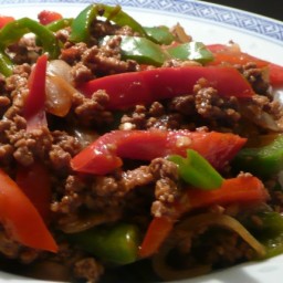 Asian Ground Beef, Pepper and Onion Saute