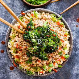Asian Ground Turkey and Broccoli Cauliflower Rice Bowls