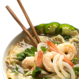 Asian Noodle Soup with Shrimp and Wontons