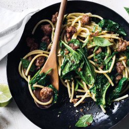 Asian Pork Noodles with Spinach