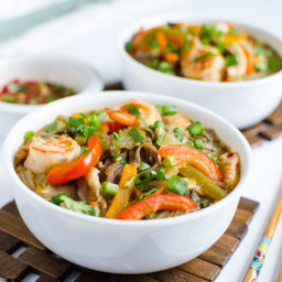 Asian Soba Noodle Soup With Shrimp and Vegetables