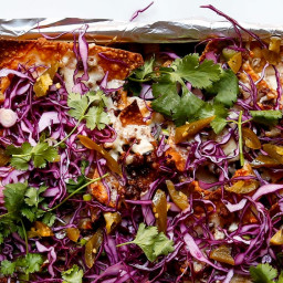 Asian-Style Pork Nachos with Red Cabbage and Scallions