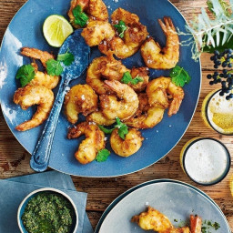 Asian-style prawns with spiced herb relish