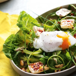 Asparagus, egg and grilled feta salad