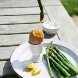 Asparagus soldiers with soft-boiled egg hollandaise