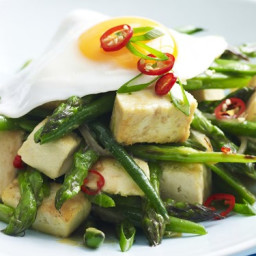 Asparagus with green beans, egg and tofu