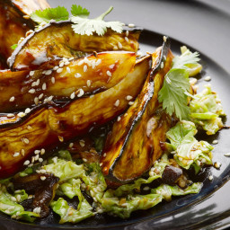 Aubergine with miso and chinese cabbage