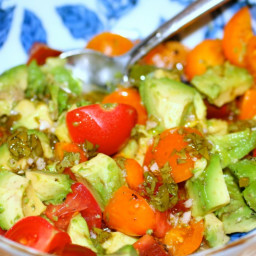 avocado and tomato salad with chimichurri sauce