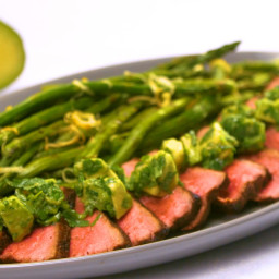 Avocado-Chimichurri Steak with Grilled Asparagus