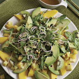 Avocado, Mango, and Pineapple Salad with Pistachios and Pickled Shallots