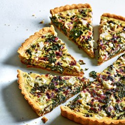 Baby Kale, Goat Cheese and Red Onion Tart