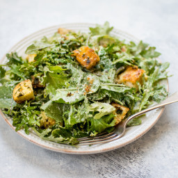 Baby Kale Salad with Lemon Dressing and Parmesan Croutons
