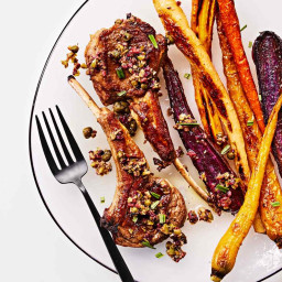 Baby Lamb Chops With Mixed Olive Relish And Roasted Carrots Recipe