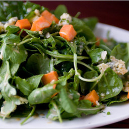 Baby Salad Greens with Sweet Potato Croutons and Stilton