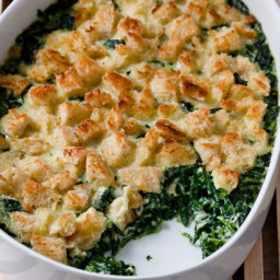 Baby Spinach and Garlic Bread Pudding