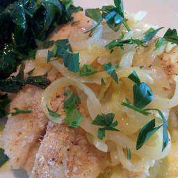 Bacalhao a lagareiro (Baked cod with onions & garlic)