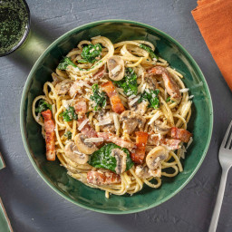 Bacon and Mushroom Linguine with Spinach and Thyme