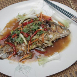 Bacon and Water Chestnut Stuffed Fish with Ginger Sauce