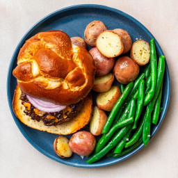 Bacon + Cheddar Burger with Green Beans