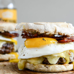 Bacon Cheeseburgers with a Fried Egg + Maple Aioli