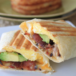 bacon, egg, and avocado breakfast burrito