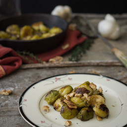 Bacon Fat Roasted Brussels Sprouts with Crispy Garlic and Thyme