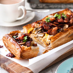 Bacon Mushroom and Egg Puff Pastry Tart with Gruyere Cheese