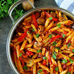 Bacon, Mushroom, Peppers and Tomato Pasta