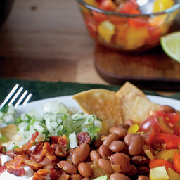 Bacon Pinto Beans with Jalepeño-Onion Relish and Avocado