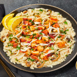 Bacon & Scallop Mushroom Risotto with Parsley & Lemon Wedges