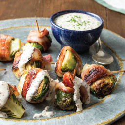 Bacon-Wrapped Brussels Sprouts with Mustard Sauce