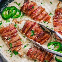 Bacon Wrapped Chicken with Jalapeno Cream Sauce