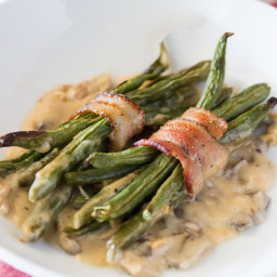 Bacon Wrapped Green Bean Bundles with Mushroon Gravy