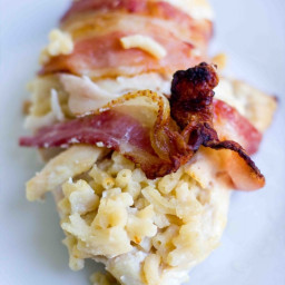 Bacon Wrapped Mac and Cheese Stuffed Chicken