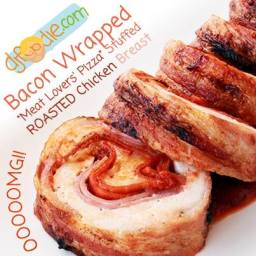 Bacon Wrapped Meat Lovers Pizza Stuffed Chicken Breast