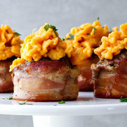 Bacon-Wrapped Meatloaf Cupcakes with Sweet Potato ‘Frosting’