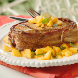 Bacon-Wrapped Pork with Spicy Mango-Basil Relish