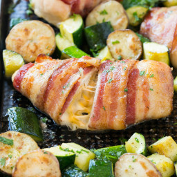 Bacon Wrapped Stuffed Chicken Breast (One Pan Meal)